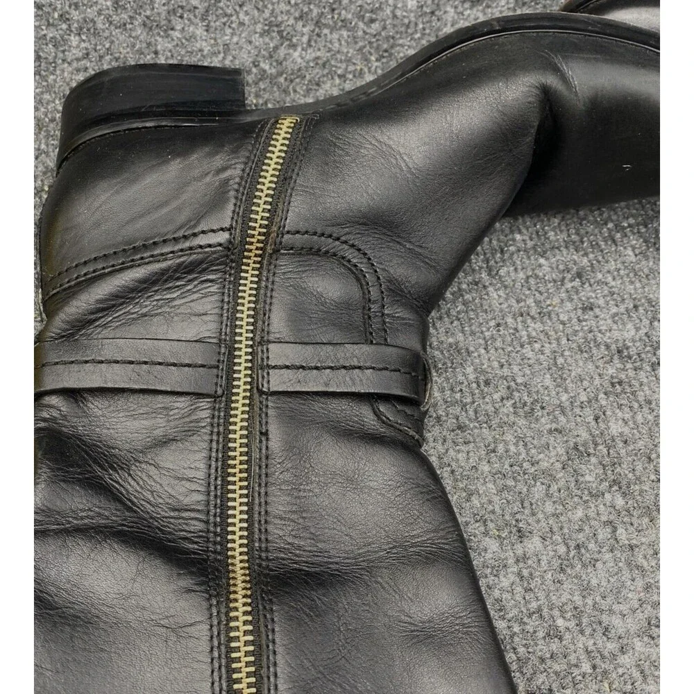 Michael Kors Two-Tone Leather Riding Boots Black Brown Gold MK Logo Size 8.5M